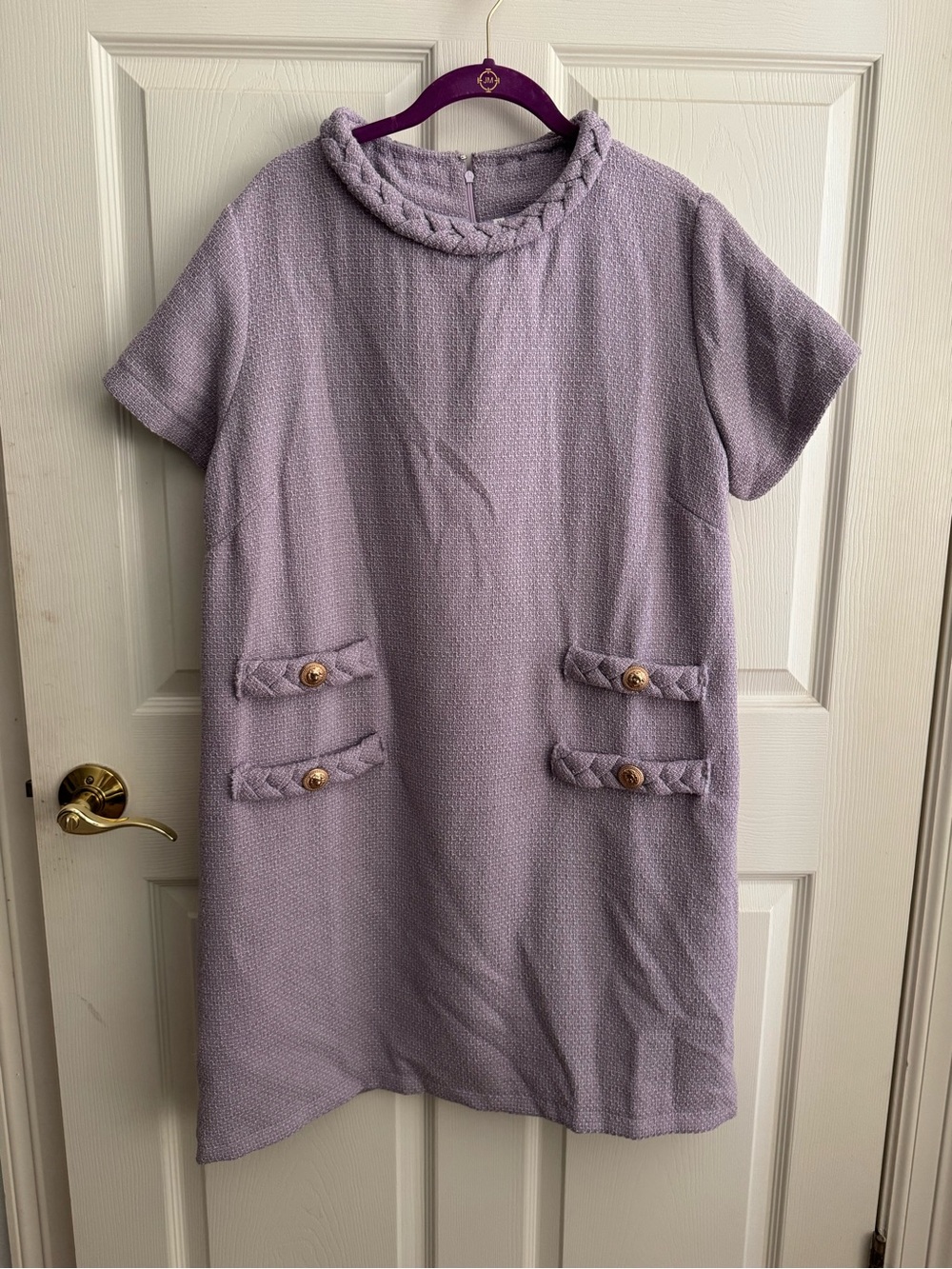 Lavender Textured Short-Sleeve Dress with Braided Trim Tuckernuck style